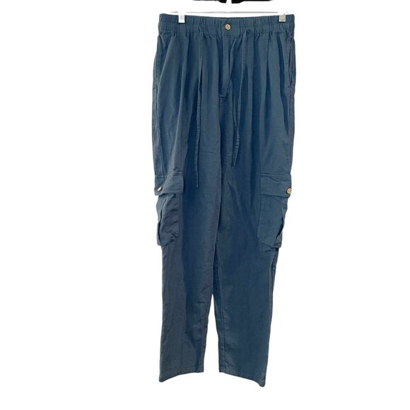 Fab NU Cotton‎ Linen Blend Blue Teal Cargo Tapered High Rise Pants Outdoors sz S - Picture 1 of 5